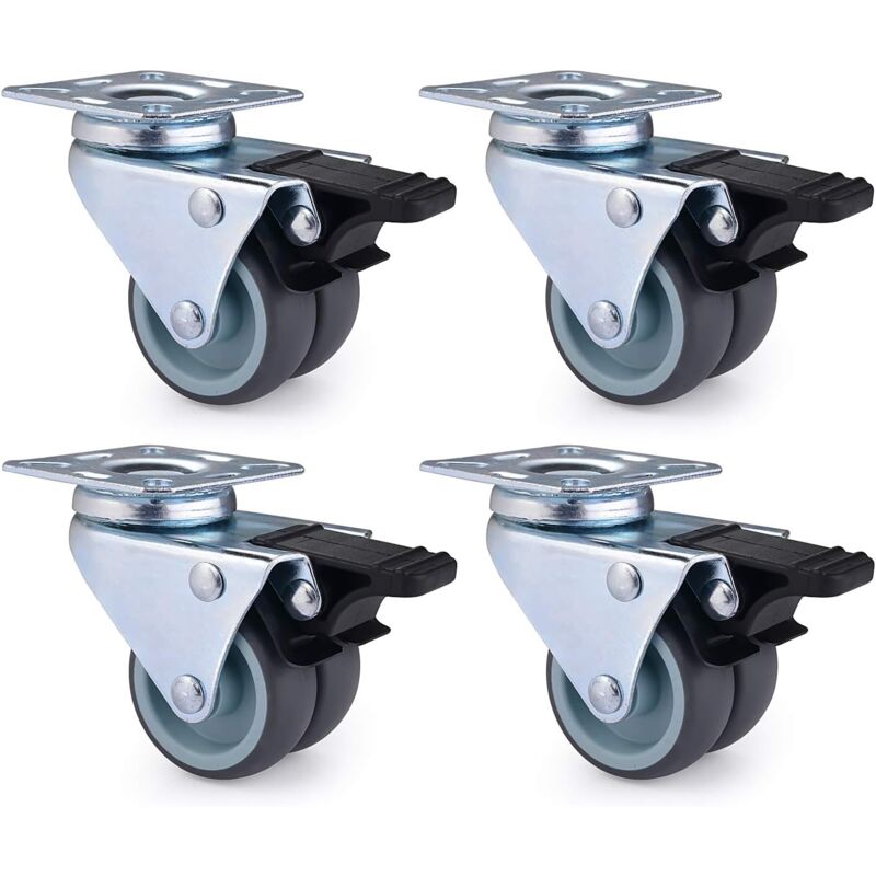 Jusch - Set of 4 robust swivel castors with parking brake for furniture with a load capacity of 600 kg