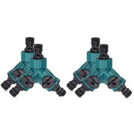 Set of 4, hose fitting, 2-way valve for quick hose connection, water control valve, 2-way shut-off valve, separator, 3/4" tap