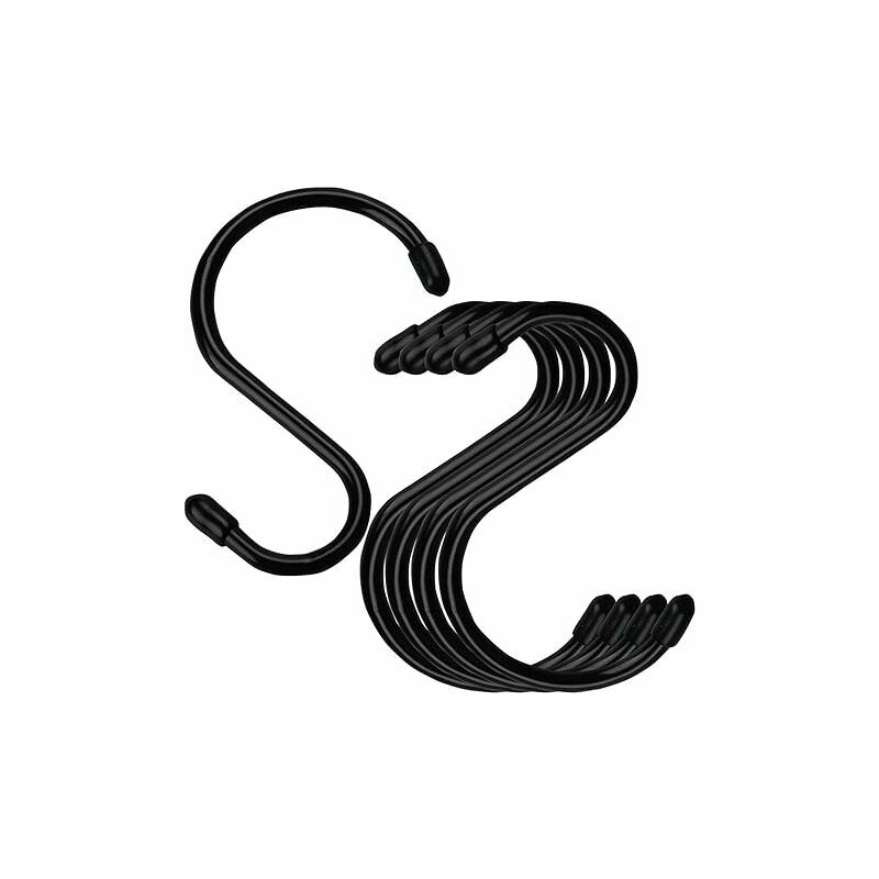 Set of 4 Large 4 Inch Vinyl Coated S-Hooks with Rubber Stopper, Black Rubber Coated Metal S-Hooks for Hanging Jeans, Plants, Jewelry, Pots, Mugs,