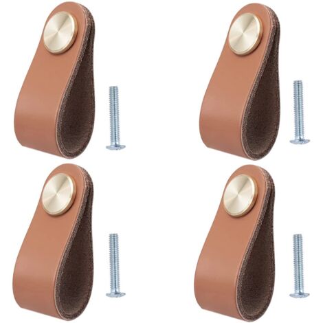 Set of 4 Leather Furniture Handles, Cabinet Door Knobs, Leather Pulls, Drawer Knobs, Vintage Furniture Handles for Cabinets, Dressers, Kitchen, Bathroom (Coffee)