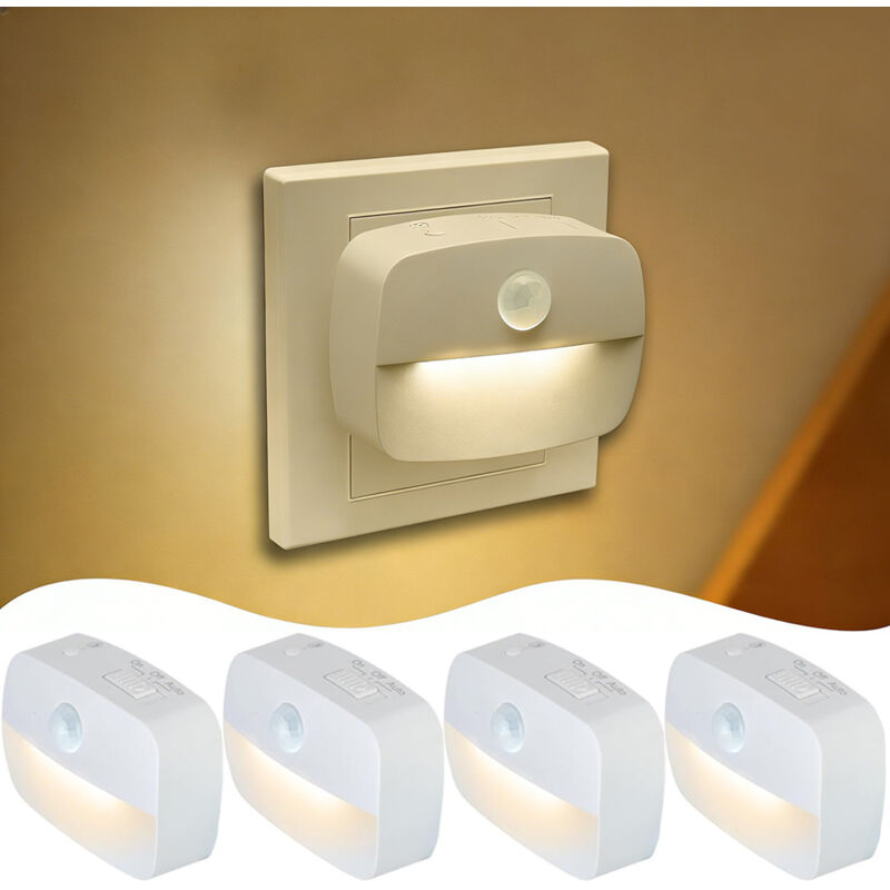 Set of 4 LED Night Lights With Motion Sensor – 3 Light Modes, Twilight Sensor for Home Safety