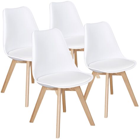 main image of "Set of 4 Mid Century Modern Style Tulip Plastic Dining Chair DSW Upholstered Side Chair with Beech Wood Legs and Soft Padded Shell Chair for Kitchen, Dining, Bedroom, Living Room or office"