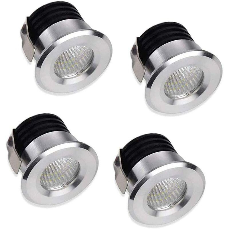 Set of 4 mini recessed LED spotlights, 3 W, warm white, for shop window, indoor station, plasterboard lighting, with transformer