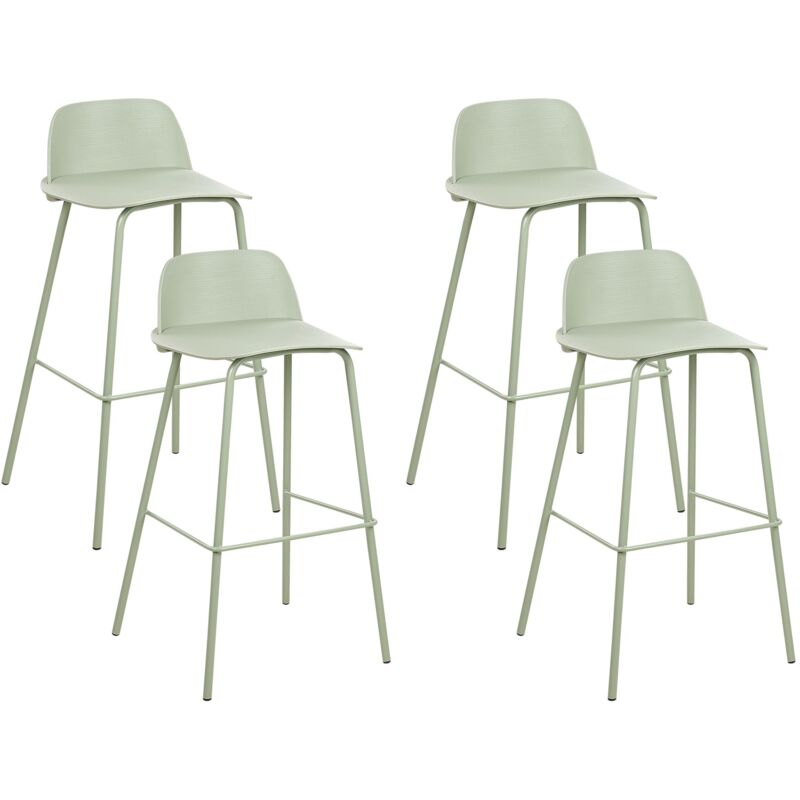 Beliani - Set Of 4 Modern Bar Stools Light Green Pastel Pistachio Plastic Synthetic Seat Metal Painted Legs Kitchen Chairs Mora