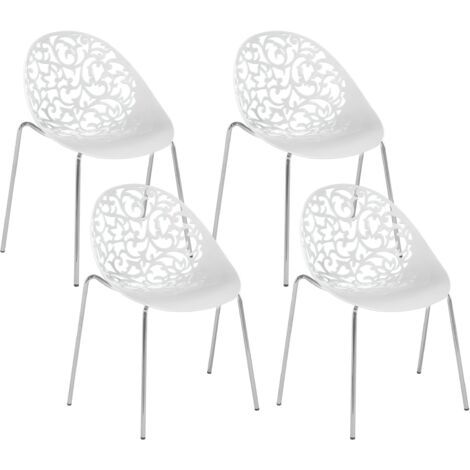 Set of 4 Modern Kitchen Dining Chairs White Plastic Cut Out Mumford