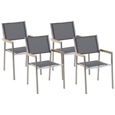Set of 4 Modern Outdoor Garden Dining Chairs Fabric Steel Frame Grey Grosseto - Grey