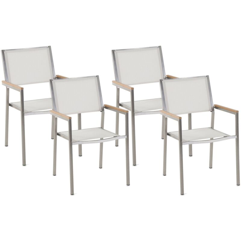 Beliani Set Of 4 Garden Chairs Grosseto Stainless Steel White