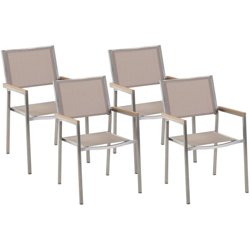 Beliani Set Of 4 Garden Chairs Grosseto Stainless Steel Beige