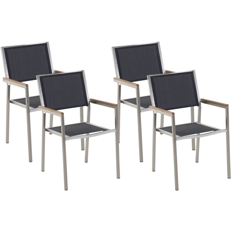 Beliani Set Of 4 Garden Chairs Grosseto Stainless Steel Black