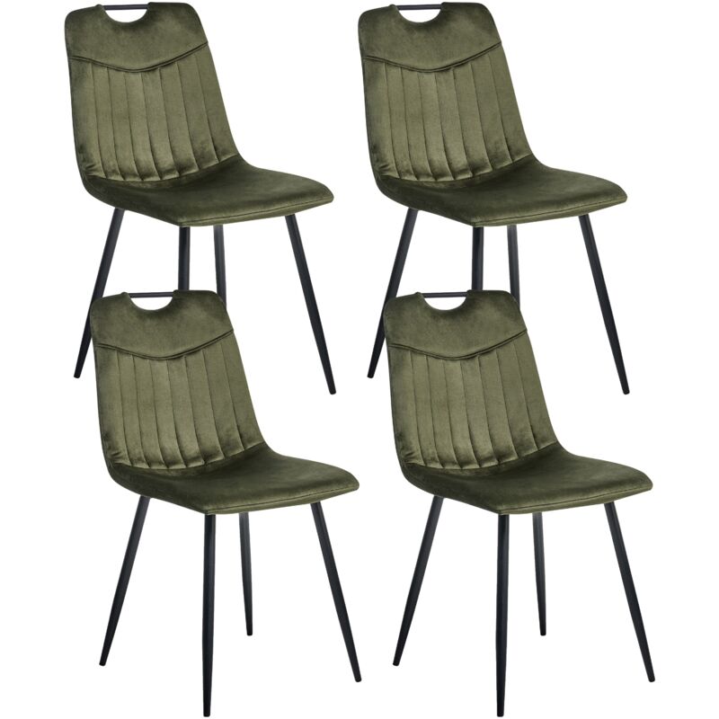 Beliani - Set Of 4 Modern Velvet Dining Chairs Powder Coated Iron Black Legs Dark Green Argyle
