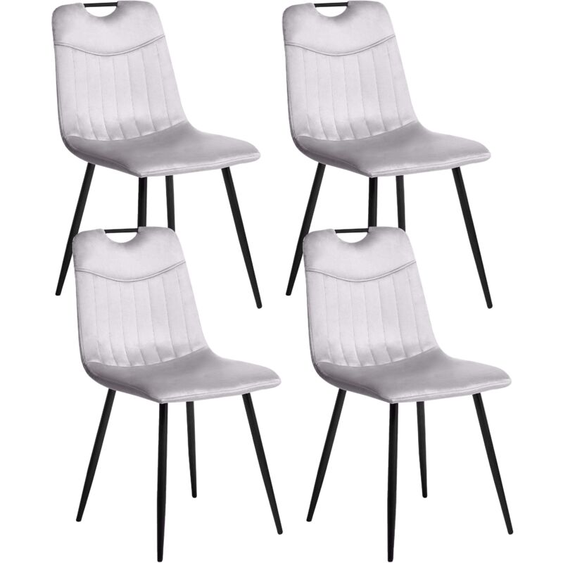 Beliani Set Of 4 Dining Chairs Argyle Velvet Light Grey