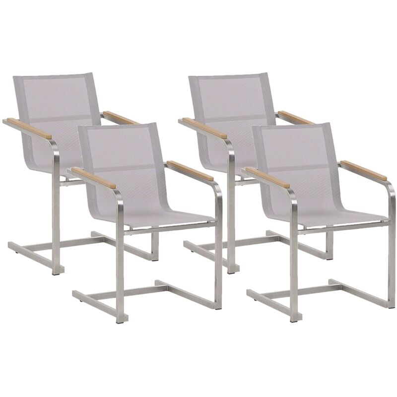 Beliani Set Of 4 Garden Chairs Cosoleto Stainless Steel Beige