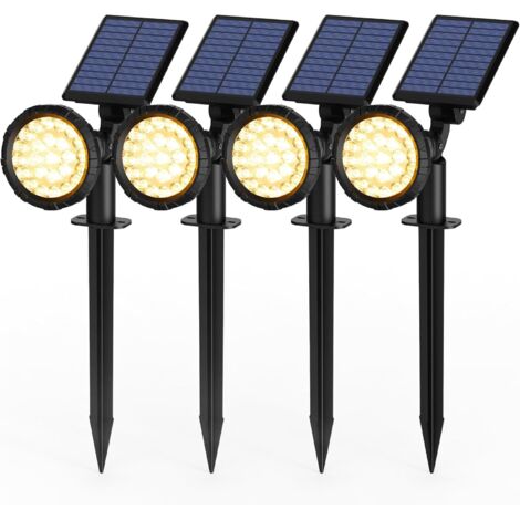 Set of 4 Outdoor Solar Spotlights, Solar Floodlights, IP65 Waterproof with 25 LED Solar Lights for Paths, Outdoor Gardens, Fences (Warm White)
