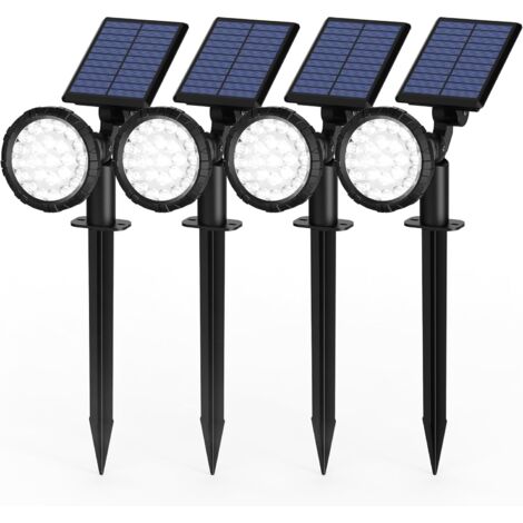 Set of 4 Outdoor Solar Spotlights, Solar Floodlights, IP65 Waterproof with 25 LEDs, Solar Lights for Paths, Outdoor Gardens, Fences (White)