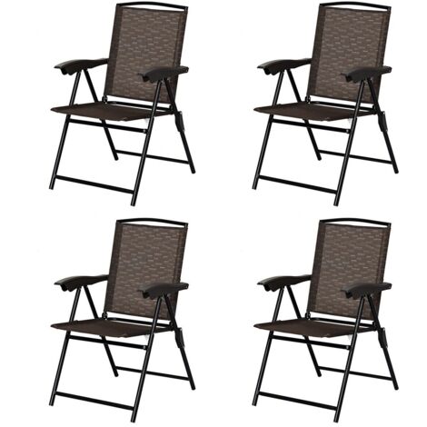 Set of 4 Patio Folding Chairs Height Adjustable Sling Backrest Chairs