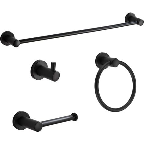main image of "Set of 4-piece matte 4-piece bathroom accessories, including a towel bar, a towel ring, a towel paper and towel crochet, wall mounting"