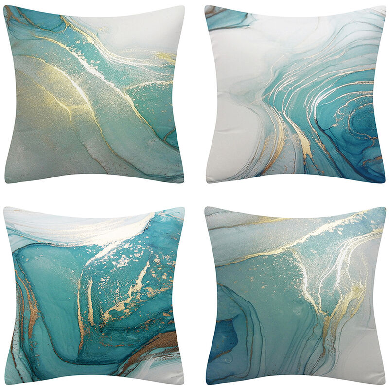 Xinuy - Set Of 4 Pillowcases Teal Blue Turquoise And Gray Gold Pillow Cases Moroccan Abstract Art Painting Pillow Cover For Bedroom Sofa Living Room