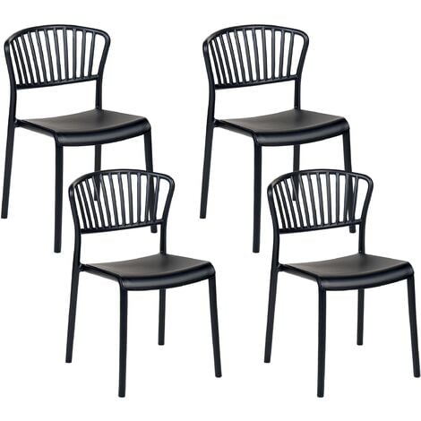 Set of 4 Plastic Dining Chairs Indoor Outdoor Stacking Side Chairs Black Gela