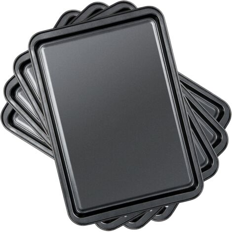 Set of 4 Rectangular Baking Dish, Carbon Steel Non-Stick Roasting Tray / Non-Stick Coated Baking Tray, 37 x 26 x 2 CM