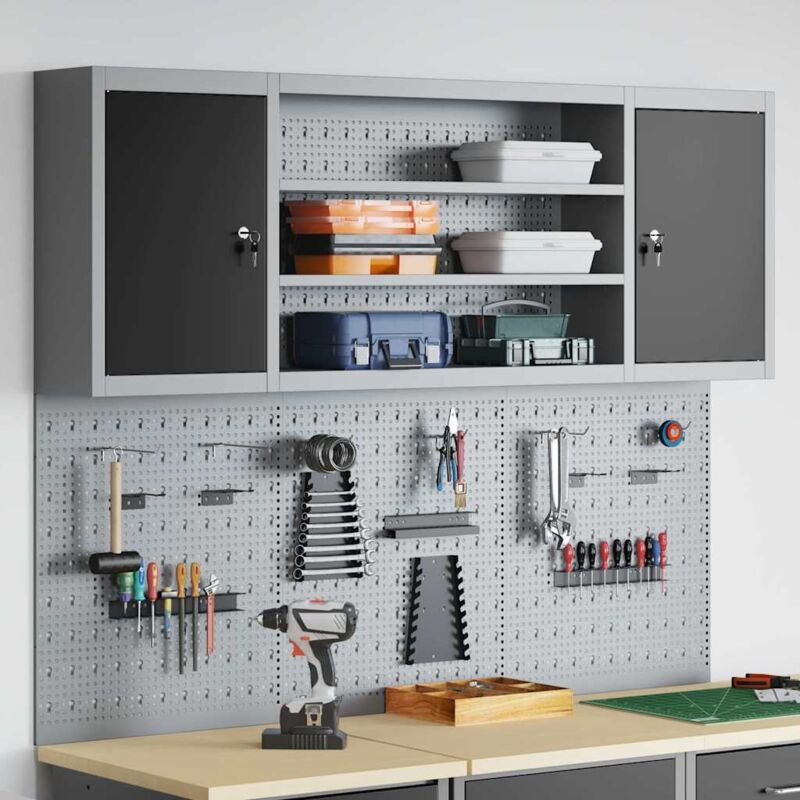 Vidaxl - Tool Cabinet and Pegboard Set 6 pcs Black 150 x 20 x 115 cm
