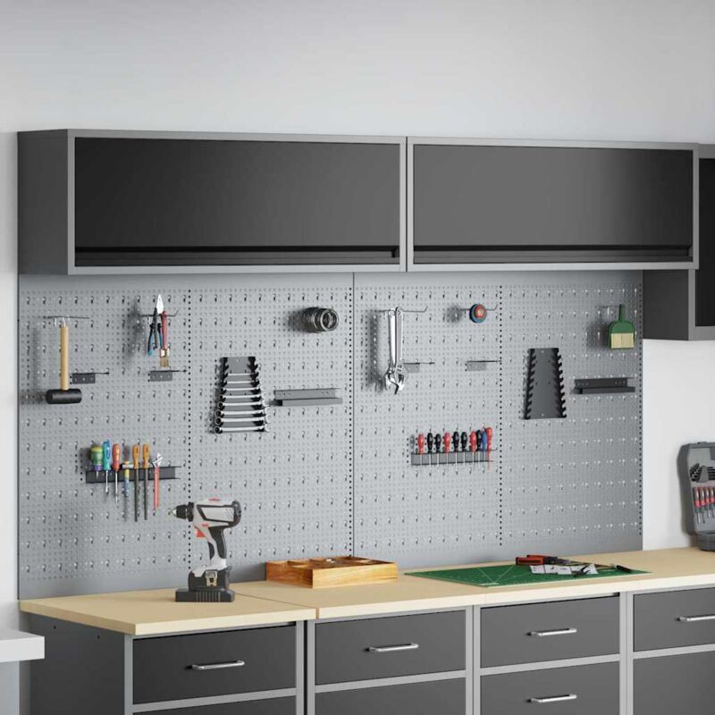 6 Piece Tool Cabinet and Pegboard Set Wall Mounted Black Metal vidaXL