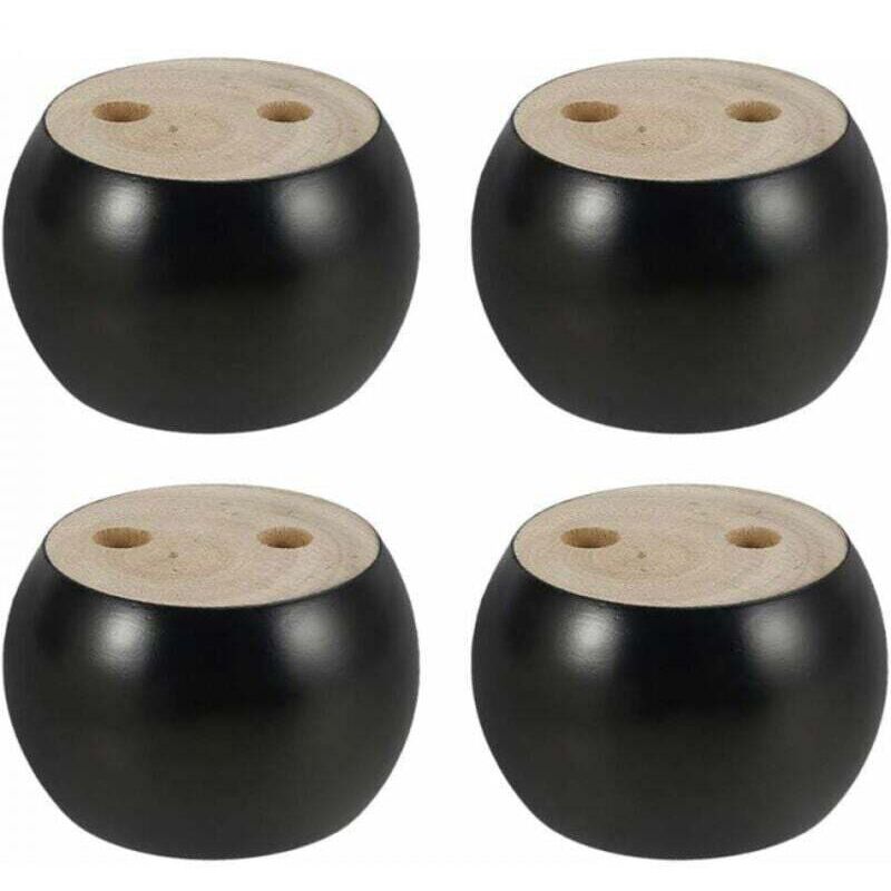 Set of 4 round wooden furniture legs, 5 cm high, for sofa, bed, armchair, cabinet, with screws and adhesive tape (black)