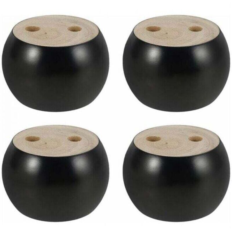 Set of 4 round wooden furniture legs, 5 cm high, for sofa, bed, armchair, cabinet, with screws and tape (black)