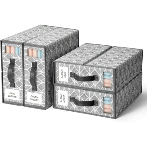 Set of 4 Sheet Storage Bags, Foldable Boxes for Clothes, Duvets, Ideal for Under Bed, Wardrobes and Drawers