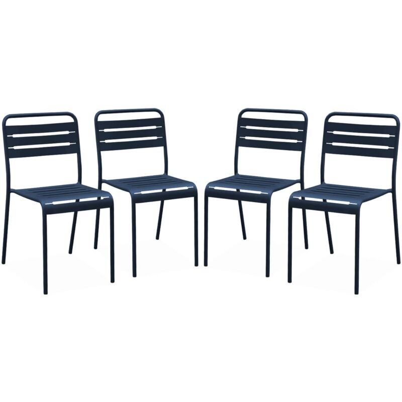 Sweeek Set Of 4 Stackable Steel Garden Chairs Marine Blue 44x52x79 Cm - Amelia