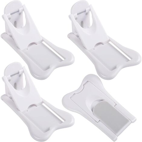 Set of 4 Sliding Door Stoppers, Child Safety Window Locks, Self-Adhesive Baby Safety Door Stoppers, Home Safety Protection, No Drilling Required for Use with Doors, Windows, and Cupboards (White)