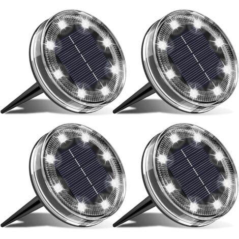 Set of 4 Solar Ground Lights, 8 LED Outdoor Solar Garden Lights, IP68 Waterproof, Outdoor Solar Spotlights for Paths, Lawns, Patios, Driveways, Courtyards, Pools, Walkways, Cool White