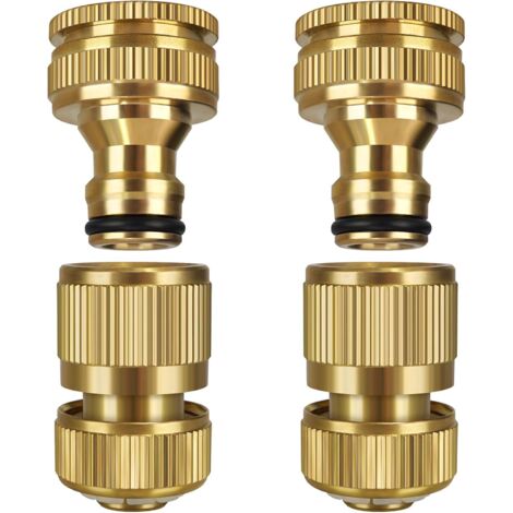 Set of 4 solid brass garden hose connectors, 2-in-1 tap connector, 1/2" and 1/4" fittings, tap adapter
