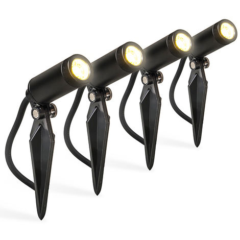 QAZQA Set of 4 Spike Spotlights Black Incl. LED IP68 - Garly