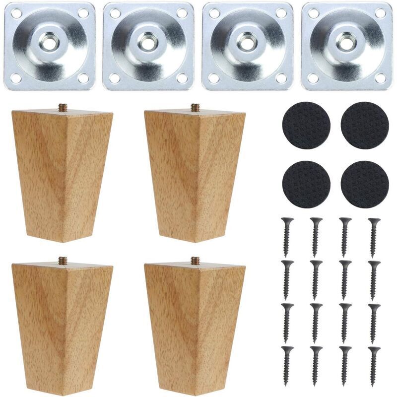 Set of 4 square tapered solid wood furniture legs for furniture, cabinets, ottomans, sofas, chests of drawers