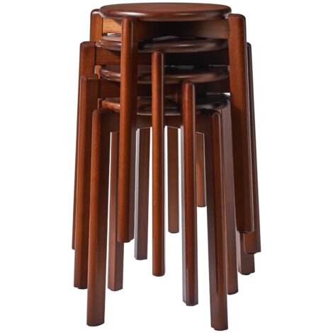 Set Of 4 Stackable Round Wooden Bar Stools Curved Non-slip For Home Office Dining Kitchen Restaurant