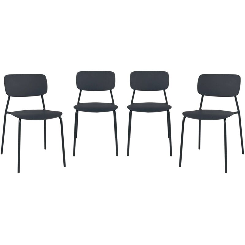 Sweeek Set Of 4 Stackable Steel And Plastic Garden Chairs Anthracite 49x44x78.5 Cm - Liva