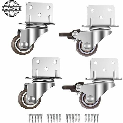 Set of 4 swivel castors for furniture and flower pots with brake - L mounting plate, 50 mm