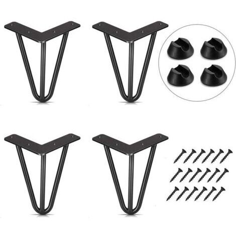 Set of 4 Table Legs, 10cm DIY Furniture Legs for Dining Table, Coffee Table, Desk, Black + Leg Protectors and Screws