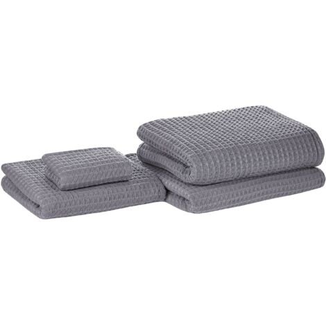 Set of 4 Towels AREORA Cotton Light Grey