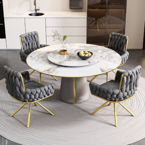 Set of 4, Velvet Dining Chair, Armchair, Single Luxurious Living Room and Bedroom Swivel Chair, Leisure Swivel Chair with Four Metal Support Legs, Grey