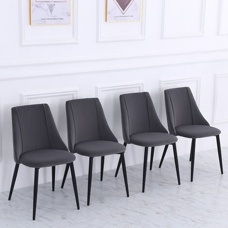Set Of 4 Matte Velvet Padded Dining, Grey Leather Dining Chairs Set Of 4