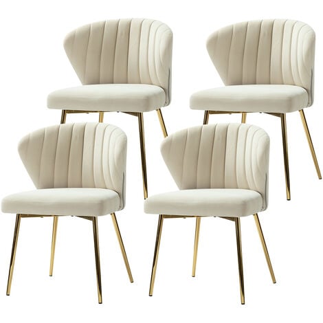 HULALA HOME Set of 4 Velvet Dining Chairs with Metal Legs for Dining Room and Living Room, Beige