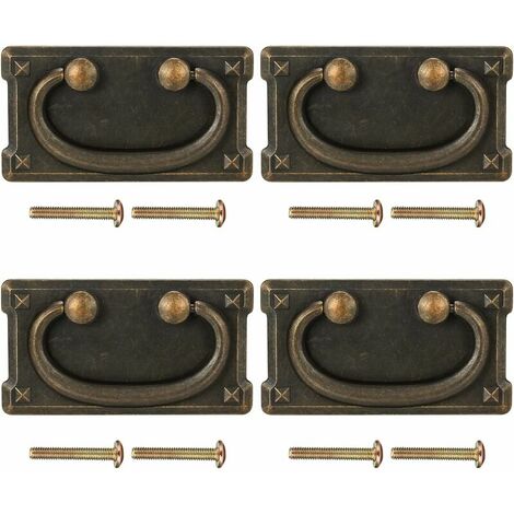 Set of 4 Vintage Rectangular Aged Brass Drawer Handles for Cabinets, Dressers, Zinc Alloy (95 x 52mm)