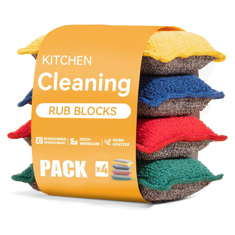 Set of 4 washable sponges Value pack that lasts 1 year Dual action: microfiber side for cleaning and scrubbing side for scratch-free descaling