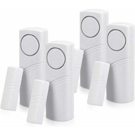 Set of 4 Wireless Door and Window Alarms - Anti-Intrusion, Magnetic, 100 dB - Home Protection Against Burglary
