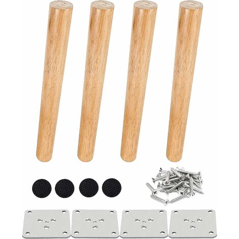 Set of 4 Wooden Furniture Legs 25cm Slanted Coffee Table Legs Kitchen Furniture Legs with Mounting Accessories for Armchairs, Nightstands, Wardrobe, Drawers, etc., Natural Wood Color-READCLY