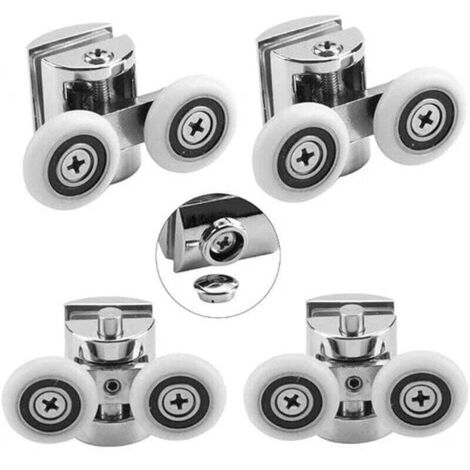 Set of 4 Zinc Alloy Double Rollers, 23mm Diameter - 2 Rollers for Sliding Shower Doors