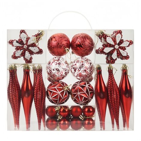 Set of 40 shatterproof plastic Christmas ornaments - For Christmas trees, holidays, weddings, parties - Red