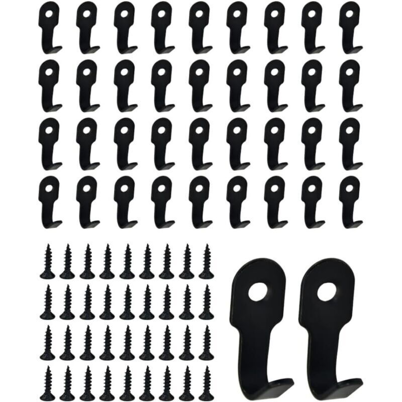 Set of 40 Simple Black Hooks, Black Wall Hooks, Screw-in Wall Hooks, Black Coat Rack, Retro Stainless Steel Hooks