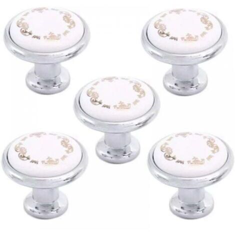 Set of 5 32mm Round Interior Cupboard/Dresser/Kids Cabinet/Kitchen Pull Handles with Attached Hardware - Hand Painted Antique Ceramic Door Knobs